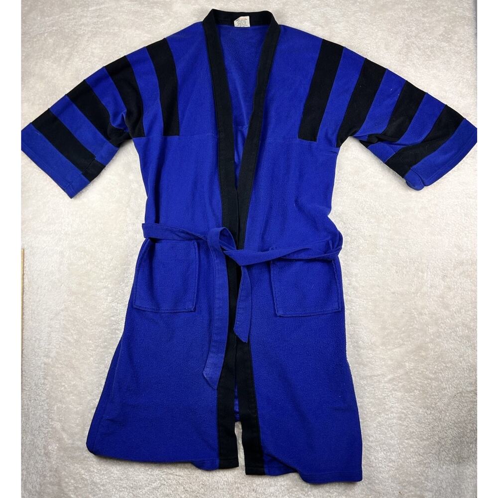 Vintage McGregor House Coat Robe Blue Black Belt Terry Cloth Men One Size USA